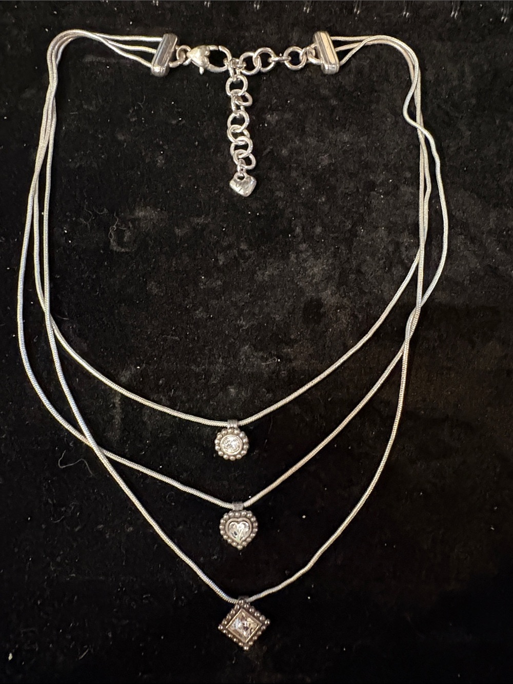 Brighton Silver-Tone Layered Necklace with Round, Heart & Square Pendants